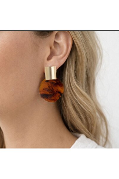 Goche New Luxury Gold Detailed Brown Acrylic Dangle Women's Earrings |   Retr...