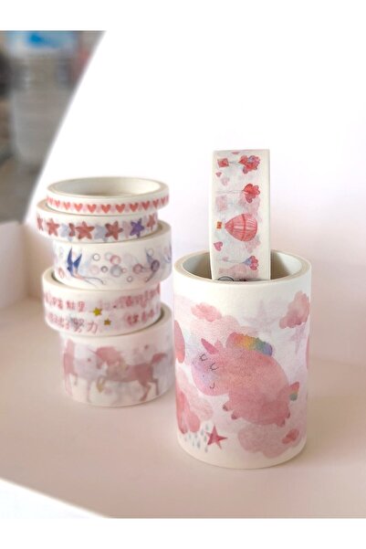Padme studio 7’li Unicorn Desenli Dekoratif Kağıt Bant (Farklı ölçülerde 7 ad...