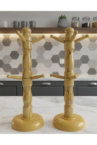 ea elizi ahşap 6 Bölmeli Doğal Kayın Ağacı Ahşap Fincan Askılığı - Kupa Stand...