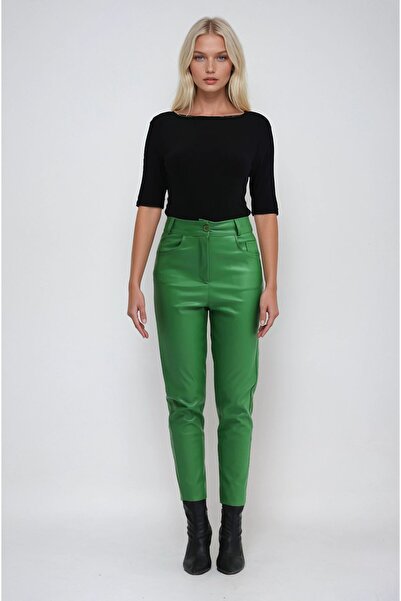 Lijuri Green Slim Leg Leather Trousers 0101 R3-H-K1