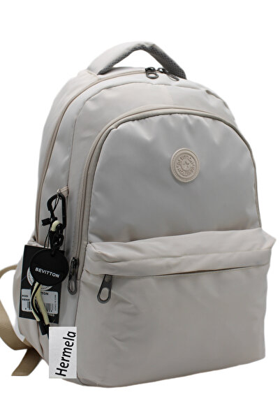 Harmela 34100 حقيبة ظهر مدرسية يومية مقاومة للماء للجنسين باللون البيج