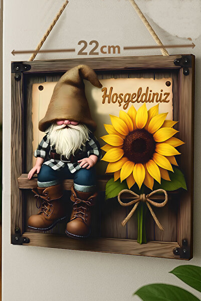 MODERN TASARI “hoşgeldiniz” Yazılı Retro Tarz Ahşap Kapı Süsü – 23x23 Cm – De...