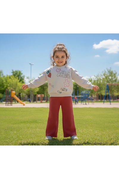 Liloa طقم رياضي شتوي للفتيات من Kız Çocuk Kiremit Basic مكون من مبطن بالصوف خيوط