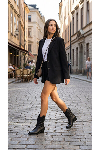 Ayakkabı Delisiyim Cizme de damă din piele neagră Western Cowboy Talpă anti-a...