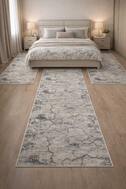 AKSU MAVİ modern yıkanabilir 3lü yatak odası takımı kaymaz taban(80X200)(80X150)