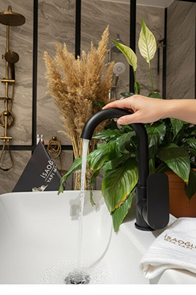 İSAOĞLU YAPI Siyah Lavabo Bataryası Siyah Lavabo Musluğu Mat Siyah Banyo Bata...