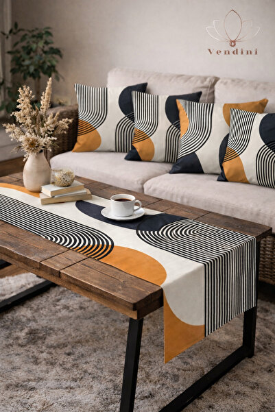 Vendini طقم قماش عالي الجودة، عداء بألوان نابضة بالحياة و4 أغطية وسائد