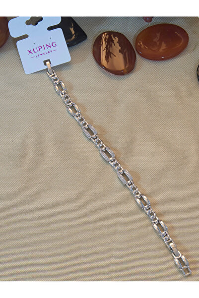 XUPING JEWELRY سوار فضي اللون من الفولاذ موديل Xuping مرصع بحجر الزركون من Bİ...