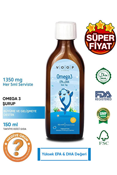 VOOP Çocuklar için Balık Yağı Omega 3 Portakal Aromalı Şurup | Yüksek EPA & D...