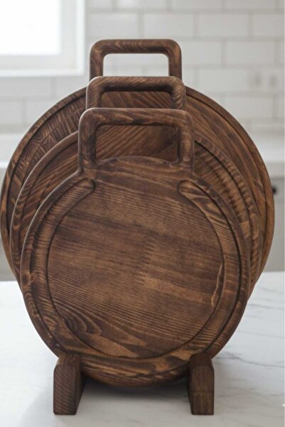 Ahşap Teslim Set of 3 Cutting Board - Decorative Wooden Presenter, Brown (Wal...