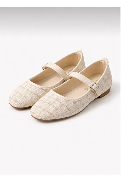 redtan Women's Beige Tweed Fabric Single Strap Buckle Classic Casual Ballerin...