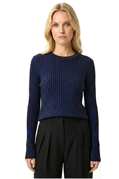 lamea Women's Corded Fabric Knitwear Sweater Navy Blue