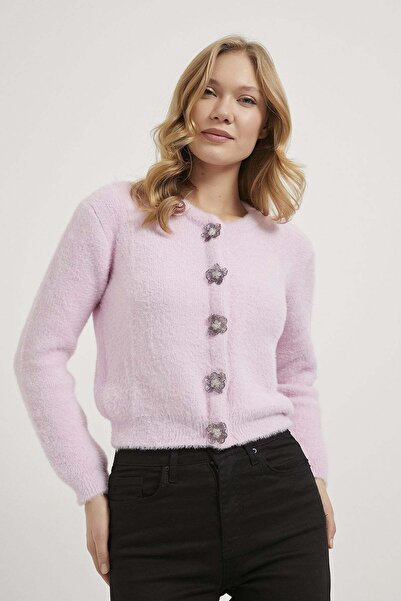 MATTİMODA Kadın Papatya Düğmeli Regular Pembe Peluş Hırka