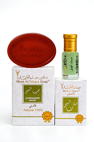 MUSK AL TAHARA صابون الجسم بالمسك والهيل + مسك الهيل 6 مل خالٍ من الكحول باله...