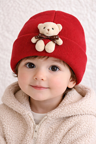 EFİLACCESSORİES قبعة أطفال على شكل دب من القطيفة