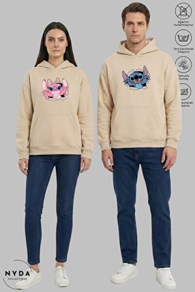 Nyda Collections Dear Couple Combination Stitch and Angel Printed Hoodie Hood...