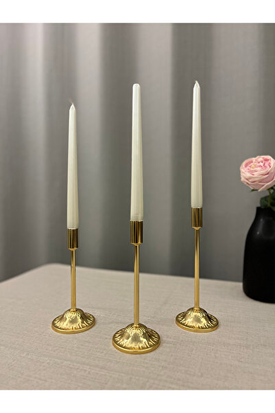 LUXAY HOME GOLD RENGİ RORY 3'LÜ METAL ŞAMDAN & MUMLUK SETİ