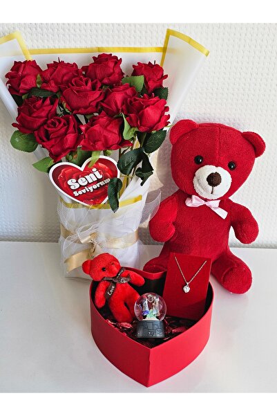 FİORELLA HEDİYE SEVGİLİYE KALPLİ HEDİYE KUTUSU-PELUŞ AYI,KAR KÜRE,ÇELİK KOLYE...