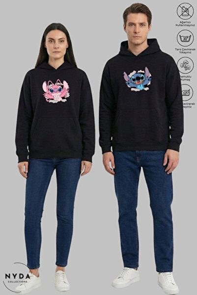 Nyda Collections Dear Couple Combination Stitch and Angel Printed Hoodie Hood...