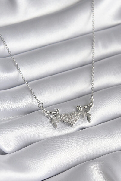 shopwave 316L Steel Silver Color Zircon Stone Wing Heart Model Women's Necklace