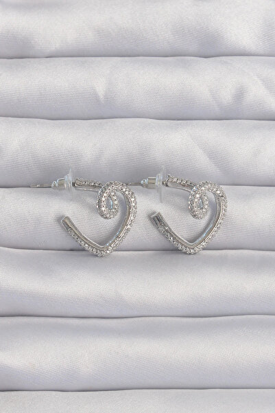 shopwave Brass Silver Color Zircon Cubic Zirconia Curved Half Heart Earrings