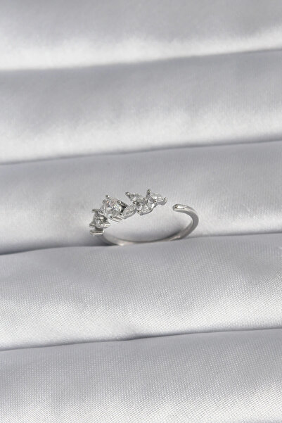 shopwave Brass Silver Color Zircon Stone Flower Model Women's Ring