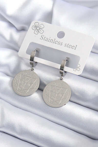 shopwave 316L الصلب الفضة اللون الخماسي نموذج التطريز أقراط نسائية