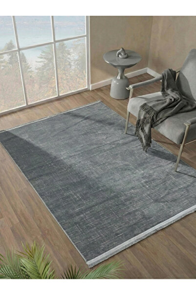 ECOSER Naturel Gri Saten Bambu Halı Yolluk Kaymaz Dokuma Taban Yıkanabilir Pa...
