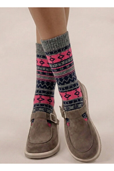 FENRA STUDIO Women's Winter Thermal Wool Lambswool Warm Pink Gray Carpet Patt...