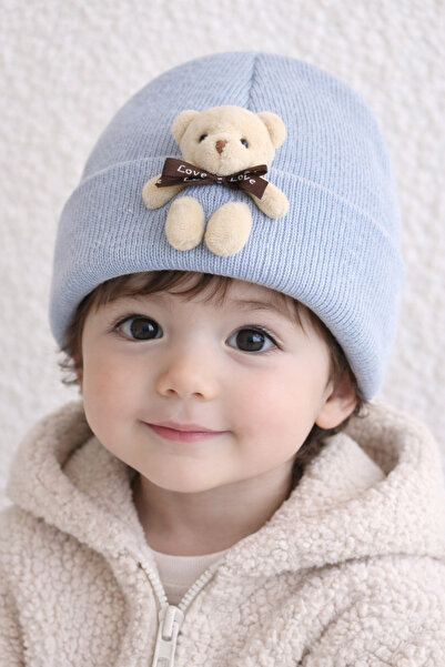 EFİLACCESSORİES Children's Beanie with Plush Teddy Bear