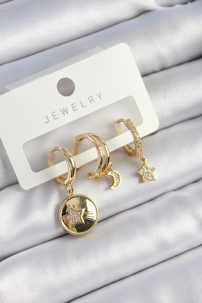 shopwave طقم أقراط نسائية مكون من 3 أزواج من حجر الزركون النحاسي على شكل نجمة...