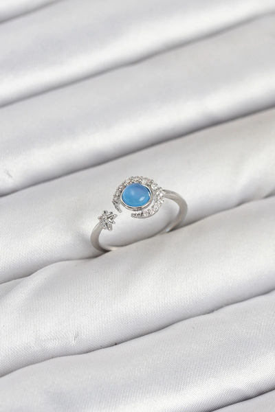 shopwave Brass Silver Color Zircon Stone Moon Star Women's Ring