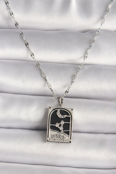 shopwave 316L الصلب الفضة اللون الزركون حجر القمر الشكل Taror نموذج قلادة المرأة