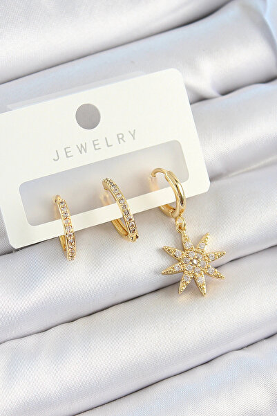 shopwave مجموعة أقراط نسائية مكونة من 3 أزواج من حجر الزركون النحاسي موديل ست...