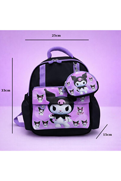 meb Su Geçirmez Kuromi Temalı Kız Çocuk Okul Çantası – Mor Siyah Anaokulu Çan...