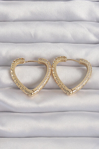 shopwave Brass Gold Color Zircon Stone Motif Heart Earrings