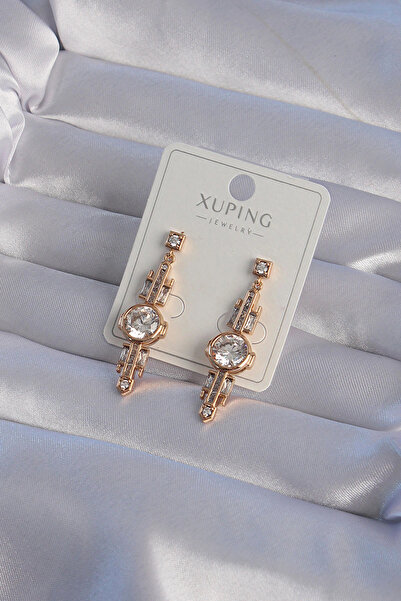 shopwave Xuping Rose Color Zircon Stone Geometric Dangle Earrings