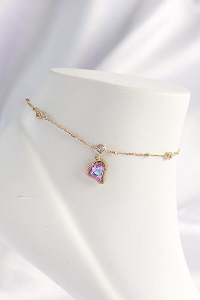 shopwave 316L الصلب لون الذهب الملونة الزركون حجر القلب خلخال