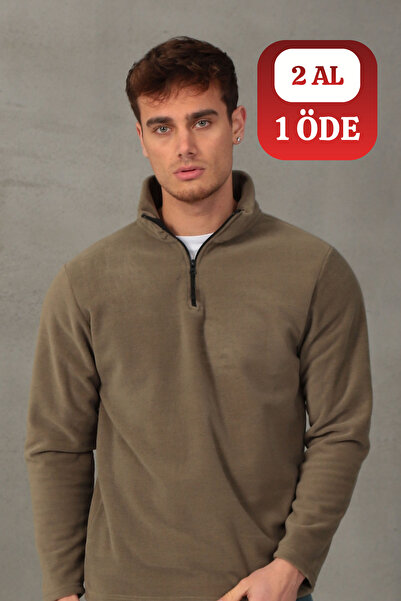 COTTONLAB سويت شيرت رجالي ذو قصة مريحة ومقاوم للبرد وياقة واقفة من الصوف بالل...