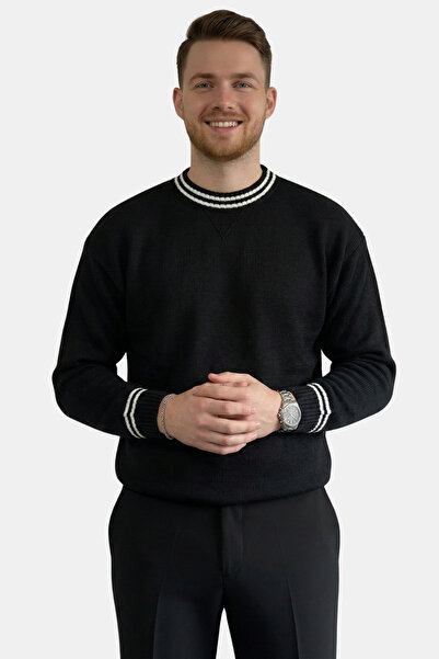 HAVANO Havanna Premium Quality Collar Detailed Dense Weave Knit Sweater - Black