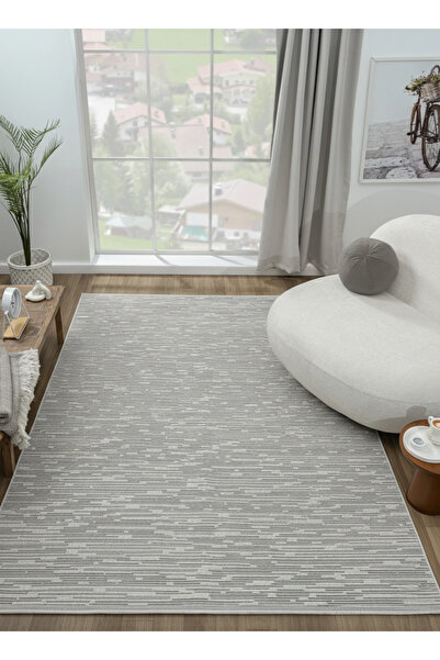 ECOSER Bukleli Yumuşak Peluş Post Shaggy Gri Salon Halısı Yolluk Oturma Odası...