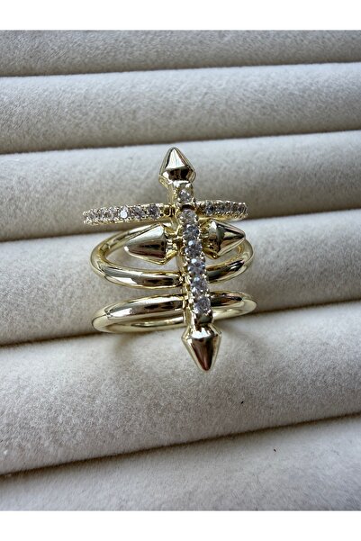 LUSORA ACCESORY خاتم نسائي أنيق بحجر الزركون الذهبي اللون ذو طرف سهم مزدوج