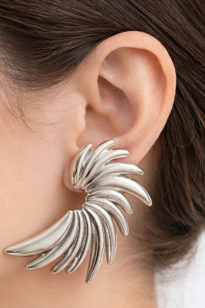 Crc Bijuteri أقراط فضية على شكل جناح – أقراط نسائية من المجوهرات الاصطناعية