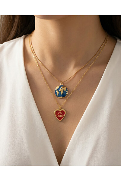 Gleemy accesories نموذج قلب مطلي بالمينا باللون الذهبي مع سلسلة فولاذية رائعة...