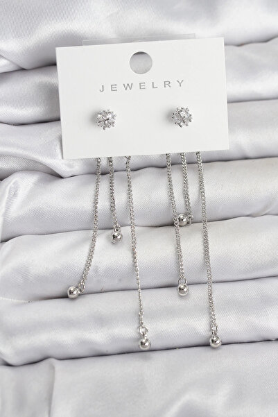 shopwave طقم أقراط نسائية متدلية من النحاس الفضي اللون من توبتشوك