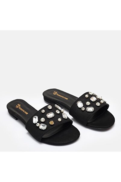 37Numara Mărime mare - Papuci de damă din piele intoarsa neagra 41-42-43-44