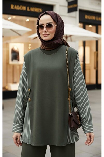 Aselim Hijap Moda طقم نسائي من ليورا مكون من قطعتين – قميص قطني بخيطين مع تفا...