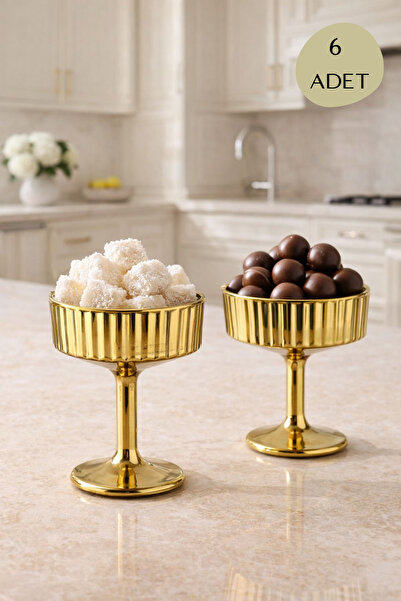 rova tr Lüks Titanyum Kaplama Cam Lokumluk - Küçük Boy Kahve Yanı 6 Parça