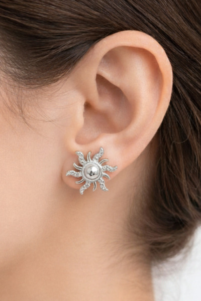 Crc Bijuteri أقراط فضية بسيطة على شكل الشمس - أقراط نسائية من المجوهرات غير ا...