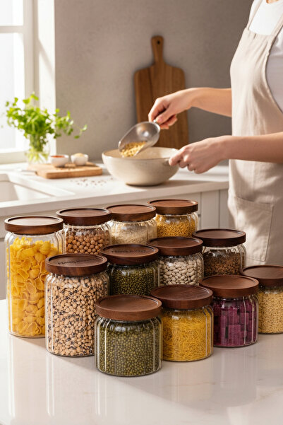 Paşabahçe 3'lü Akasya Kapaklı Büyük Boy Vakumlu Cam Kavonoz Seti-1500/1100/65...